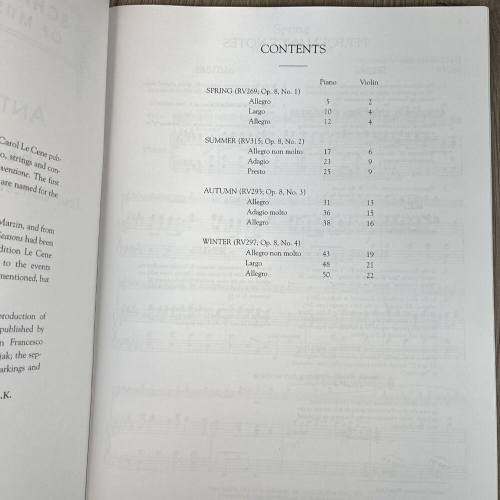Vivaldi The Four Seasons Complete for Violin and Piano Schirmer’s Library - Picture 5 of 5